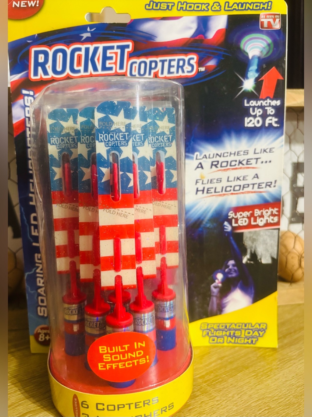 Rocket Copters Sling Shot Flying Helicopters w/LED Lights & Sound